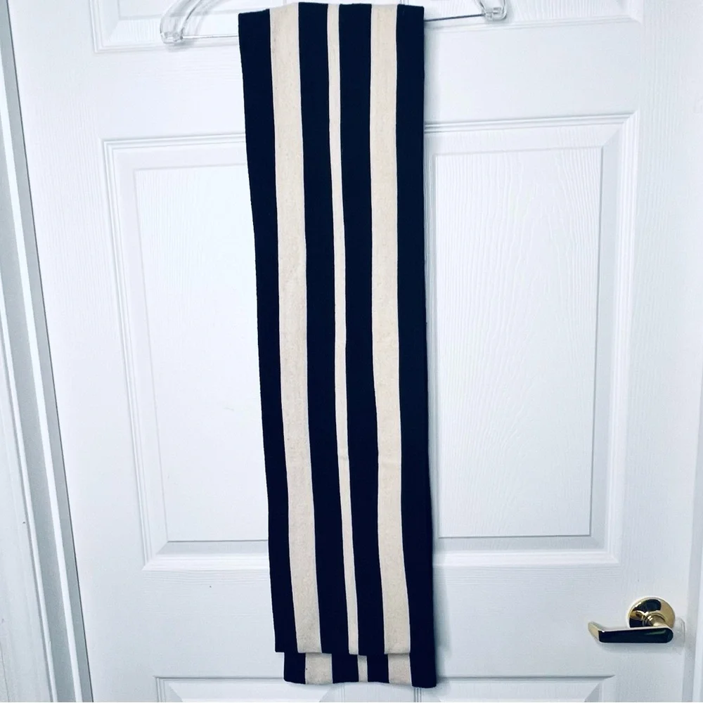 Black and Cream  Striped Scarf Wool double fabric 9” x 70”  Unisex